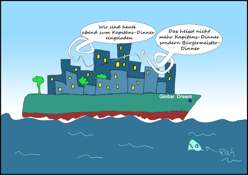 Cartoon: Global Dream (medium) by Fish tagged schiff,kreuzfahrt,kreutfahrer,urlaub,meer,umweltverschmutzung,meeresspiegel,anstieg,global,dream