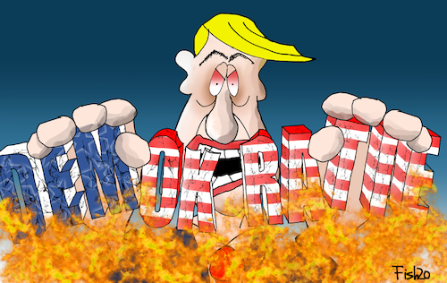 Cartoon: Kapitol angegriffen (medium) by Fish tagged trump,usa,wahl,kapitol,fans,anhänger,sturm,rede,wählerstimmen,biden,kongress,senat,repräsentantenhaus,demokratie,angriff,feuer,wahlbetrug,sieger,verlierer