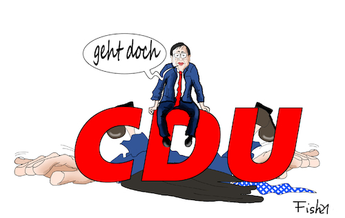 Cartoon: Laschet setzt sich durch (medium) by Fish tagged laschet,armin,söder,markus,kanzlerkandidat,union,cdu,csu,merkel,bundestagswahl,kampf,abstimmung,fraktion,präsidium