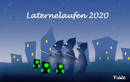 Cartoon: Laterne 2020 (medium) by Fish tagged laternelaufen,laterne,laufen,umzüge,kinder,corona,pandemie,2020,basteln,lampion