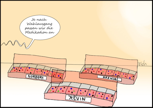 Cartoon: SPD Parteitag (medium) by Fish tagged spd,parteitag,norbert,walter,borjans,kevin,kühnert,saskia,esken,parteivorsitz,medikamente,wahl,groko,cdu