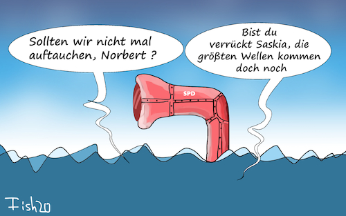 Cartoon: SPD Spitze taucht ab (medium) by Fish tagged spd,esken,saskia,norbert,walter,borjans,parteispitze,vorsitzende,vorsitzender