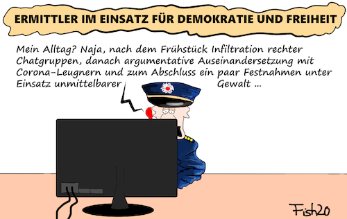 Cartoon: Studie Polizeialltag (medium) by Fish tagged polizei,rechts,rechtsradikale,struckturelles,problem,nazis,rechte,chatgruppen