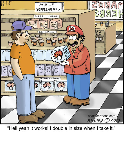 Cartoon: Marios Pipe (medium) by noodles tagged mario,brothers,male,supplements,size,noodles,herbs,store