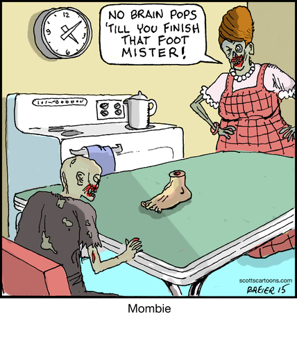Cartoon: Mombie (medium) by noodles tagged brains,foot,kitchen,zombie,mombie