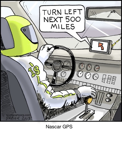 Cartoon: Nascar GPS (medium) by noodles tagged nascar,racing,gps,left,turn,noodles