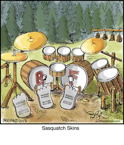 Cartoon: Sasquatch Skins (medium) by noodles tagged sasquatch,bigfoot,drums,foot,pedals,percussion
