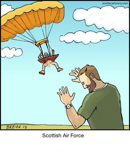 Cartoon: Scottish Air Force (medium) by noodles tagged scottish,air,force,parachute,naked,kilt