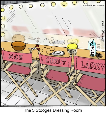 Cartoon: Stooges (medium) by noodles tagged three,stooges,dressing,room,hair,care