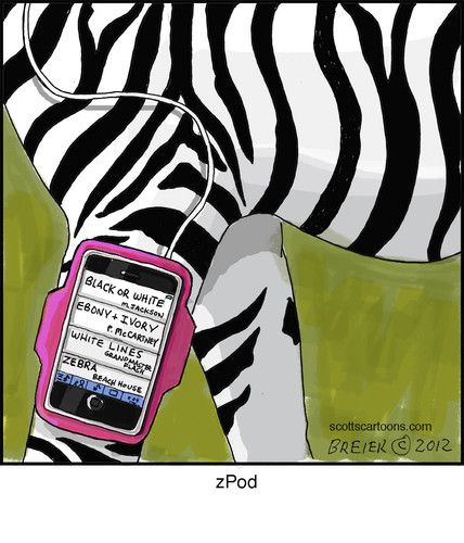 Cartoon: zpod (medium) by noodles tagged noodles,white,and,black,zebra,music,ipod