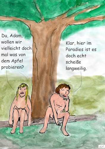 Cartoon: Adam und Eva im Paradies (medium) by Stefan von Emmerich tagged eva,adam,paradies,jugend,langeweile