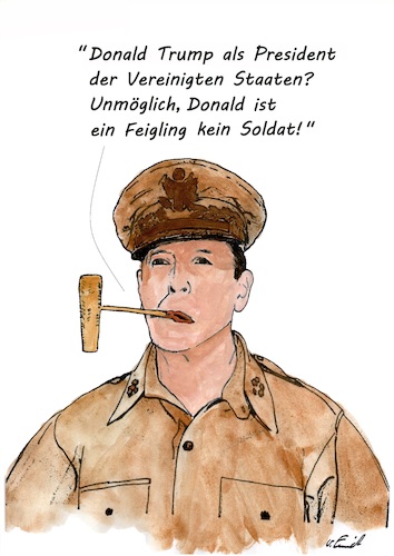 Cartoon: The general speaks (medium) by Stefan von Emmerich tagged trump,dump,donald,tie,ape,stupid,animal,doofkopf,karikatur,cartoon