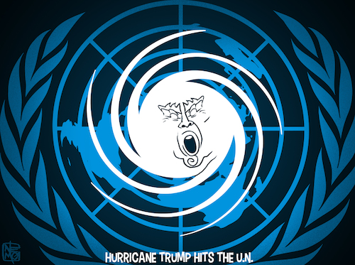 Cartoon: Hurricane Trump Hits The UN (medium) by NEM0 tagged donald,trump,speech,un,united,nations,world,hurricane,climate,axis,of,evil,north,korea,dpkr,iran,nuke,rogue,states,socialism,facism,nationalism,america,first,nuclear,threat,nemo,nem0,donald,trump,speech,un,united,nations,world,hurricane,climate,axis,of,evil,north,korea,dpkr,iran,nuke,rogue,states,socialism,facism,nationalism,america,first,nuclear,threat,nemo,nem0
