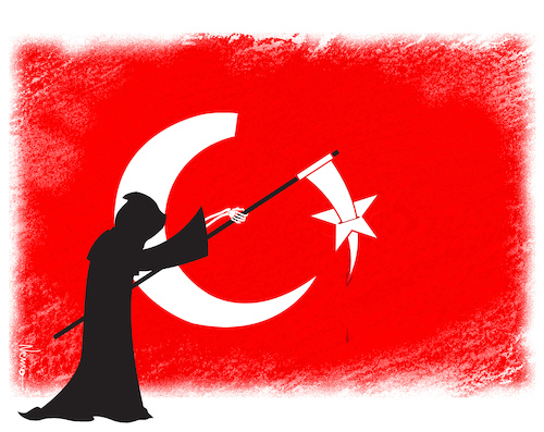 Cartoon: Terror in Turkey (medium) by NEM0 tagged turkey,terror,erdogan,nato,flag,grim,reaper,nemo,nem0,turkey,terror,erdogan,nato,flag,grim,reaper,nemo
