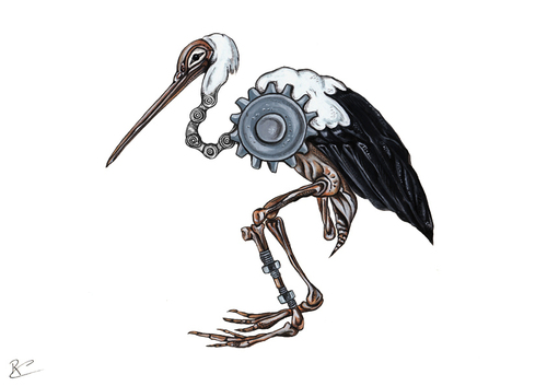Cartoon: fiction stork (medium) by Battlestar tagged fiction,stork,storch,vogel,bird,nature,natur,animal,tiere,drawing,painting,illustration