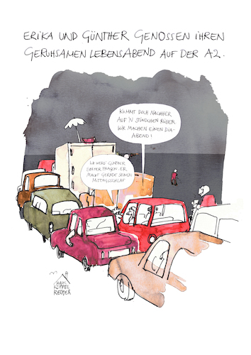 Cartoon: A2 (medium) by Koppelredder tagged a2,autobahn,stau,verkehr,verkehrschaos,a2,autobahn,stau,verkehr,verkehrschaos