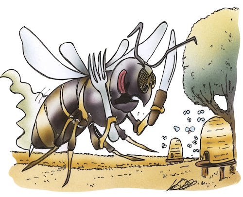 Cartoon: Asiatische Hornisse (medium) by HSB-Cartoon tagged asiatische,hornisse,hornissenplage,insekten,bienen,bienenschwarm,bienenstock,imker,imkerei,wespe,naturhonig,cartoon,hornissenkönigin,bienenkönigin,wabe,vespa,velutina,nigrithorax,bienensterben,invasive,art,artenschutz,insektenschutz,karikatur,asiatiscche,hornisse,hornissenplage,insekten,bienen,bienenschwarm,bienenstock,imker,imkerei,wespe,naturhonig,cartoon,hornissenkönigin,bienenkönigin,wabe,vespa,velutina,nigrithorax,bienensterben,invasive,art,artenschutz,insektenschutz,karikatur