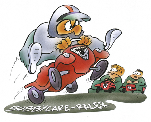 Cartoon: bobbycar racer (medium) by HSB-Cartoon tagged play,kids,dad,father,bobbycar,race,racer,sport,speed,kinder,airbrush,bobbycar,kids