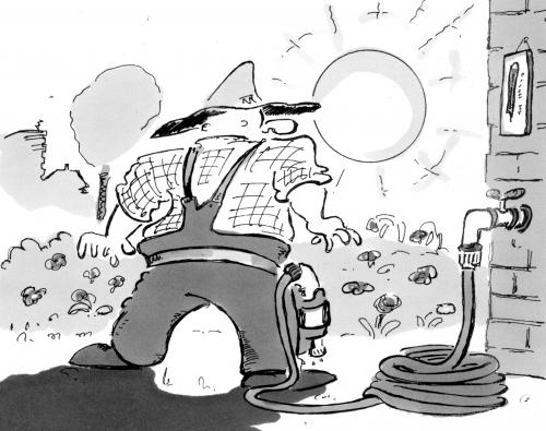 Cartoon: Clint Eastwood garden (medium) by HSB-Cartoon tagged garden,summer,flowers,cowboy,garten,sommer,hitze,dürre,bewässern,blume,pflanze,cowboy,western,clint eastwood,wasser,schlauch,wasserhahn,wetter,sonne,regen,gewitter,verwelken