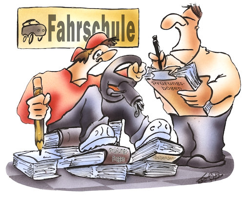Cartoon: Fahrschule (medium) by HSB-Cartoon tagged fahrschule,führerschein,fahrprüfung,tüv,fahrschüler,fahrlehrer,fahrpraxis,prüfungsbogen,fahrstunde,fahrunterricht,führerscheinausbildung,fahrtauglich,testfahrt,prüfungsangst,führerscheintest,karikatur,cartoon,fahrschule,führerschein,fahrprüfung,tüv,fahrschüler,fahrlehrer,fahrpraxis,prüfungsbogen,fahrstunde,fahrunterricht,führerscheinausbildung,fahrtauglich,testfahrt,prüfungsangst,führerscheintest,karikatur,cartoon