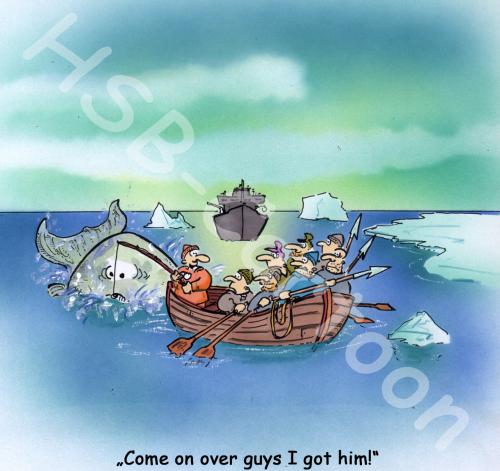 Cartoon: fishing (medium) by HSB-Cartoon tagged fishing,whale,jagd,fischen,angeln,harpune,polar,nordpol,südpol,eis,scholle,fregatte,schiff,beiboot,rettungsboot,wal,waltötung,kampfschiff