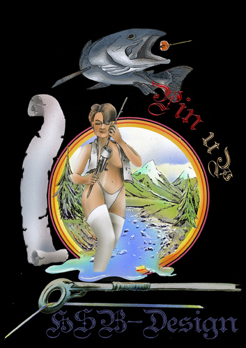 Cartoon: fishing girl (medium) by HSB-Cartoon tagged illustration,pinup,pinupgirl,pin,up,girl,woman,fish,fishing,nature,salm,river,mountains,frau,fisch,angel,angeln,forelle,airbrush,art,design,hsbdesign