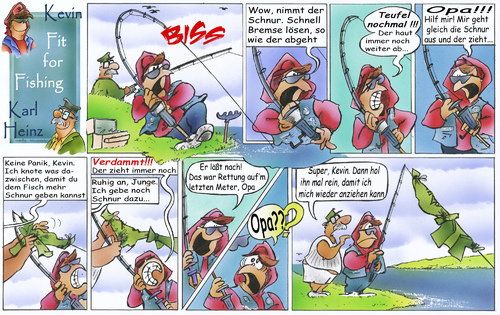 Cartoon: Fit for fang (medium) by HSB-Cartoon tagged angelnfisch,fishing,angelsport,sport,hengelsport,sea,river,natur,nature,comic,comicstrip,angelcomic,airbrush,airbrushcomic,cartoon,cartoons,hsbcartoon,hsb,heinz,schwarze,blanke,hsbfaktory