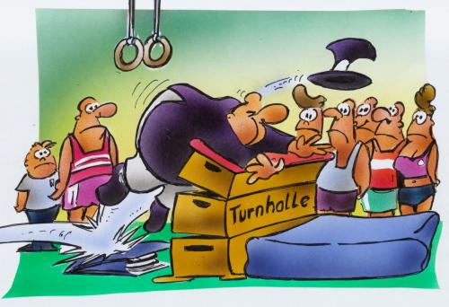 Cartoon: Gemeindeneubauten (medium) by HSB-Cartoon tagged politik,stadt,gemeinde,finanzen,geld,stadion,sporthalle,lokalpolitik