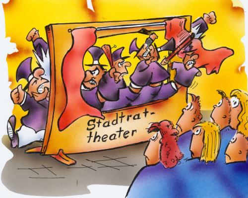 Cartoon: Politiktheater (medium) by HSB-Cartoon tagged politik,rat,politiker,stadtrat,waehler,generation,kasperl,vorbild