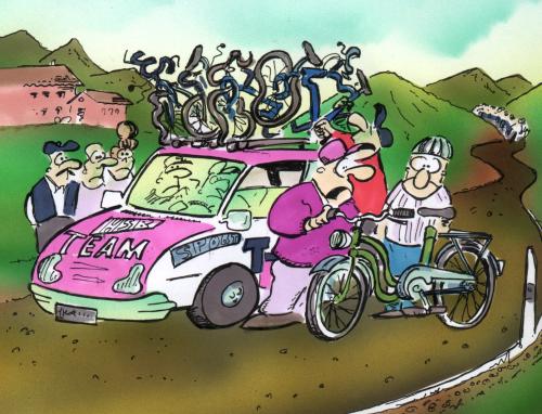 Cartoon: Tour de France 2 (medium) by HSB-Cartoon tagged tour,de,france,doping,cycling,tour de france,doping,radrennen,fahrrad,telekom,spritze,aufputschmittel,blut,test,disqualifikation,ulrich,unfair,unsportlich,ersatzrad,etappe,sturz