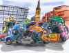 Cartoon: cars in the city (small) by HSB-Cartoon tagged cars,street,town,city,road,parking,vehikel