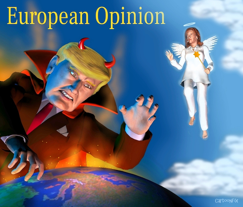 Cartoon: European Opinion (medium) by Cartoonfix tagged trump,harris,european,opinion,angel,devil