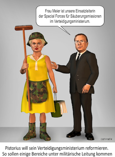 Cartoon: Reform (medium) by Cartoonfix tagged verteidigungsminister,boris,pistorius,reform,umbaupläne,militarisierung,des,verteidigungsministeriums