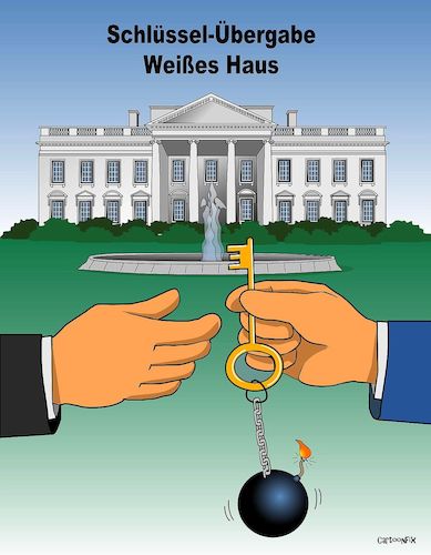 Cartoon: Schlüssel Übergabe Weißes Haus (medium) by Cartoonfix tagged biden,trump,schlüssel,übergabe,weißes,haus,wahl,2020,usa