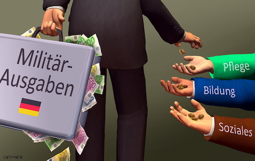 Cartoon: Subventionen (medium) by Cartoonfix tagged deutschland,verteidigungshaushalt,bundeswehr,100,milliarden,euro,sondervermögen