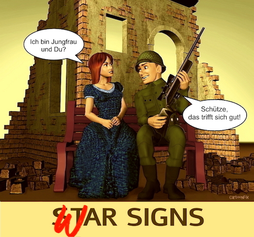 Cartoon: WAR SIGNS (medium) by Cartoonfix tagged war,signs,wortspiel,star,sternzeichen