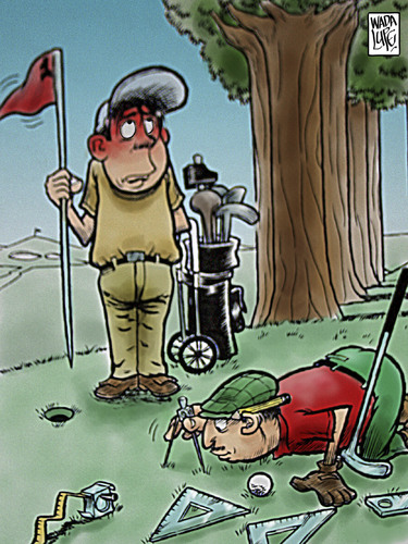 Cartoon: cuestion de medidas (medium) by Wadalupe tagged golf,jugador,medidas,green,primer,hoyo,augusta,caddie,path,bunker,topografo