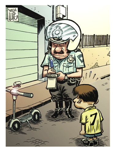 Cartoon: Exceso de celo (medium) by Wadalupe tagged policia,trafico,carnet,coche,patinete,calle,multa