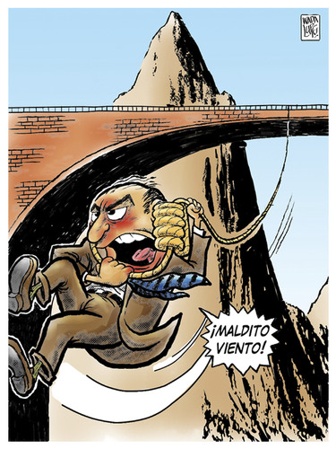 Cartoon: maldito viento (medium) by Wadalupe tagged ahorcado,puente,humor,negro,suicidio,frustacion,muerte,desesperacion