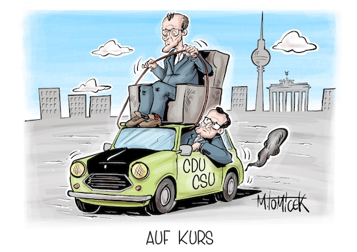 Cartoon: Auf Kurs (medium) by Mirco Tomicek tagged union,cdu,csu,bundestagsfraktion,fraktion,vorsitz,fraktionsvorsitz,vorsitzender,spitze,jens,spahn,wahl,gewählt,wiedergewählt,friedrich,merz,koalition,regierung,ein,jahr,bundeskanzler,kanzler,berlin,karikatur,cartoon,pressekarikatur,mirco,tomicek,union,cdu,csu,bundestagsfraktion,fraktion,vorsitz,fraktionsvorsitz,vorsitzender,spitze,jens,spahn,wahl,gewählt,wiedergewählt,friedrich,merz,koalition,regierung,ein,jahr,bundeskanzler,kanzler,berlin,karikatur,cartoon,pressekarikatur,mirco,tomicek