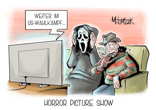 Cartoon: Horror Picture Show (medium) by Mirco Tomicek tagged us,wahlkampf,usa,amerika,wahl,wahlen,wähler,stimmen,gewählt,kamala,harris,donald,trump,tv,duell,präsidentschaft,präsidentschaftswahl,freddy,krueger,scream,halloween,horror,karikatur,pressekarikatur,cartoon,mirco,tomicek,us,wahlkampf,usa,amerika,wahl,wahlen,wähler,stimmen,gewählt,kamala,harris,donald,trump,tv,duell,präsidentschaft,präsidentschaftswahl,freddy,krueger,scream,halloween,horror,karikatur,pressekarikatur,cartoon,mirco,tomicek