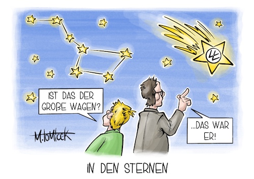 Cartoon: In den Sternen (medium) by Mirco Tomicek tagged vw,volkswagen,ig,metall,tarifrunde,tarifrunden,tarife,tarif,verhandlungen,tarifverhandlung,krise,automobilindustrie,auto,autos,finanzen,kfz,großer,wagen,sterne,karikatur,pressekarikatur,cartoon,mirco,tomicek,vw,volkswagen,ig,metall,tarifrunde,tarifrunden,tarife,tarif,verhandlungen,tarifverhandlung,krise,automobilindustrie,auto,autos,finanzen,kfz,großer,wagen,sterne,karikatur,pressekarikatur,cartoon,mirco,tomicek