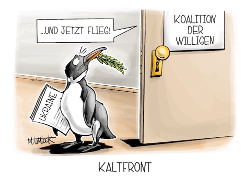 Cartoon: Kaltfront (medium) by Mirco Tomicek tagged kaltfront,kalt,kälte,schnee,eis,koalition,die,willigen,absicherung,sicherung,ukraine,frieden,friedenstaube,waffen,waffenruhe,krieg,karikatur,pressekarikatur,cartoon,mirco,tomicek,kaltfront,kalt,kälte,schnee,eis,koalition,die,willigen,absicherung,sicherung,ukraine,frieden,friedenstaube,waffen,waffenruhe,krieg,karikatur,pressekarikatur,cartoon,mirco,tomicek
