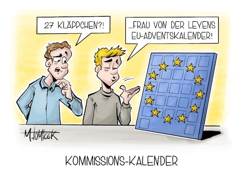 Cartoon: Kommissions-Kalender (medium) by Mirco Tomicek tagged europaparlament,parlament,kommission,eu,ursula,von,der,leyen,europa,sitze,länder,adventskalender,advent,kalender,weihnachten,karikatur,pressekarikatur,cartoon,mirco,tomicek,europaparlament,parlament,kommission,eu,ursula,von,der,leyen,europa,sitze,länder,adventskalender,advent,kalender,weihnachten,karikatur,pressekarikatur,cartoon,mirco,tomicek