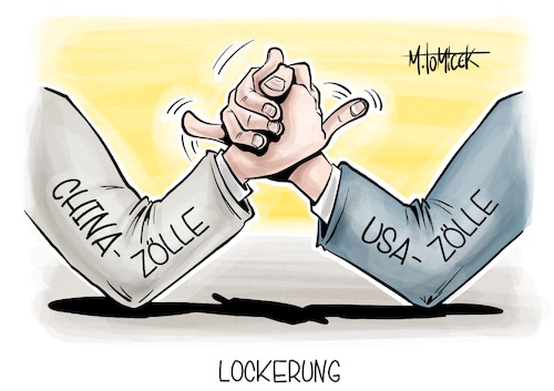 Cartoon: Lockerung (medium) by Mirco Tomicek tagged usa,amerika,donald,trump,china,handel,handelskrieg,zölle,zoll,strafzölle,einigung,wirtschaft,gegenzölle,armdrücken,karikatur,cartoon,pressekarikatur,mirco,tomicek,usa,amerika,donald,trump,china,handel,handelskrieg,zölle,zoll,strafzölle,einigung,wirtschaft,gegenzölle,armdrücken,karikatur,cartoon,pressekarikatur,mirco,tomicek
