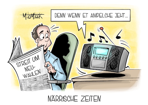 Cartoon: Närrische Zeiten (medium) by Mirco Tomicek tagged ampel,koalition,ampelkoalition,regierung,ampelregierung,neuwahlen,wahlen,bundesregierung,vorgezogen,scholz,spd,grüne,fdp,karnevalsauftakt,karneval,startschuss,karnevalssaison,cartoon,karikaturen,pressekarikaturen,mirco,tomicek,ampel,koalition,ampelkoalition,regierung,ampelregierung,neuwahlen,wahlen,bundesregierung,vorgezogen,scholz,spd,grüne,fdp,karnevalsauftakt,karneval,startschuss,karnevalssaison,cartoon,karikaturen,pressekarikaturen,mirco,tomicek