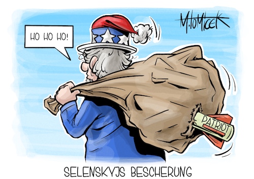 Cartoon: Selenskyjs Bescherung (medium) by Mirco Tomicek tagged ukraine,ukrainischer,präsident,wolodymyr,selenskyj,zu,besuch,usa,amerika,joe,biden,patriot,raketen,raketenabwehr,raketenabwehrsystem,krieg,russland,weihnachten,weihnachtsmann,cartoon,karikatur,pressekarikatur,mirco,tomicek,ukraine,ukrainischer,präsident,wolodymyr,selenskyj,zu,besuch,usa,amerika,joe,biden,patriot,raketen,raketenabwehr,raketenabwehrsystem,krieg,russland,weihnachten,weihnachtsmann,cartoon,karikatur,pressekarikatur,mirco,tomicek