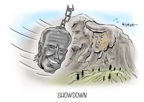 Cartoon: Showdown (medium) by Mirco Tomicek tagged joe,biden,showdown,nominierung,partei,parteitag,us,usa,demokraten,kamala,harris,donald,trump,wahlkampf,wahl,präsident,präsidentschaftswahl,mount,rushmore,2020,election,cartoon,karikatur,mirco,tomicek,joe,biden,showdown,nominierung,partei,parteitag,us,usa,demokraten,kamala,harris,donald,trump,wahlkampf,wahl,präsident,präsidentschaftswahl,mount,rushmore,2020,election,cartoon,karikatur,mirco,tomicek