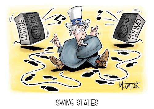 Cartoon: Swing States (medium) by Mirco Tomicek tagged kamala,harris,donald,trump,us,wahl,wahlen,usa,amerika,stimmen,gewählt,wähler,swing,states,bundesstaaten,uncle,sam,weißes,haus,präsidentschaftswahl,präsident,karikatur,pressekarikatur,cartoon,mirco,tomicek,kamala,harris,donald,trump,us,wahl,wahlen,usa,amerika,stimmen,gewählt,wähler,swing,states,bundesstaaten,uncle,sam,weißes,haus,präsidentschaftswahl,präsident,karikatur,pressekarikatur,cartoon,mirco,tomicek