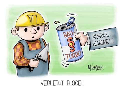 Cartoon: Verleiht Flügel (medium) by Mirco Tomicek tagged bau,turbo,gesetz,bundeskabinett,wohnbau,wohnungsbau,wohnungen,wohnung,wohnungsnot,familien,gebäude,stadt,bauen,bob,der,baumeister,redbull,energy,karikatur,pressekarikatur,cartoon,mirco,tomicek,bau,turbo,gesetz,bundeskabinett,wohnbau,wohnungsbau,wohnungen,wohnung,wohnungsnot,familien,gebäude,stadt,bauen,bob,der,baumeister,redbull,energy,karikatur,pressekarikatur,cartoon,mirco,tomicek